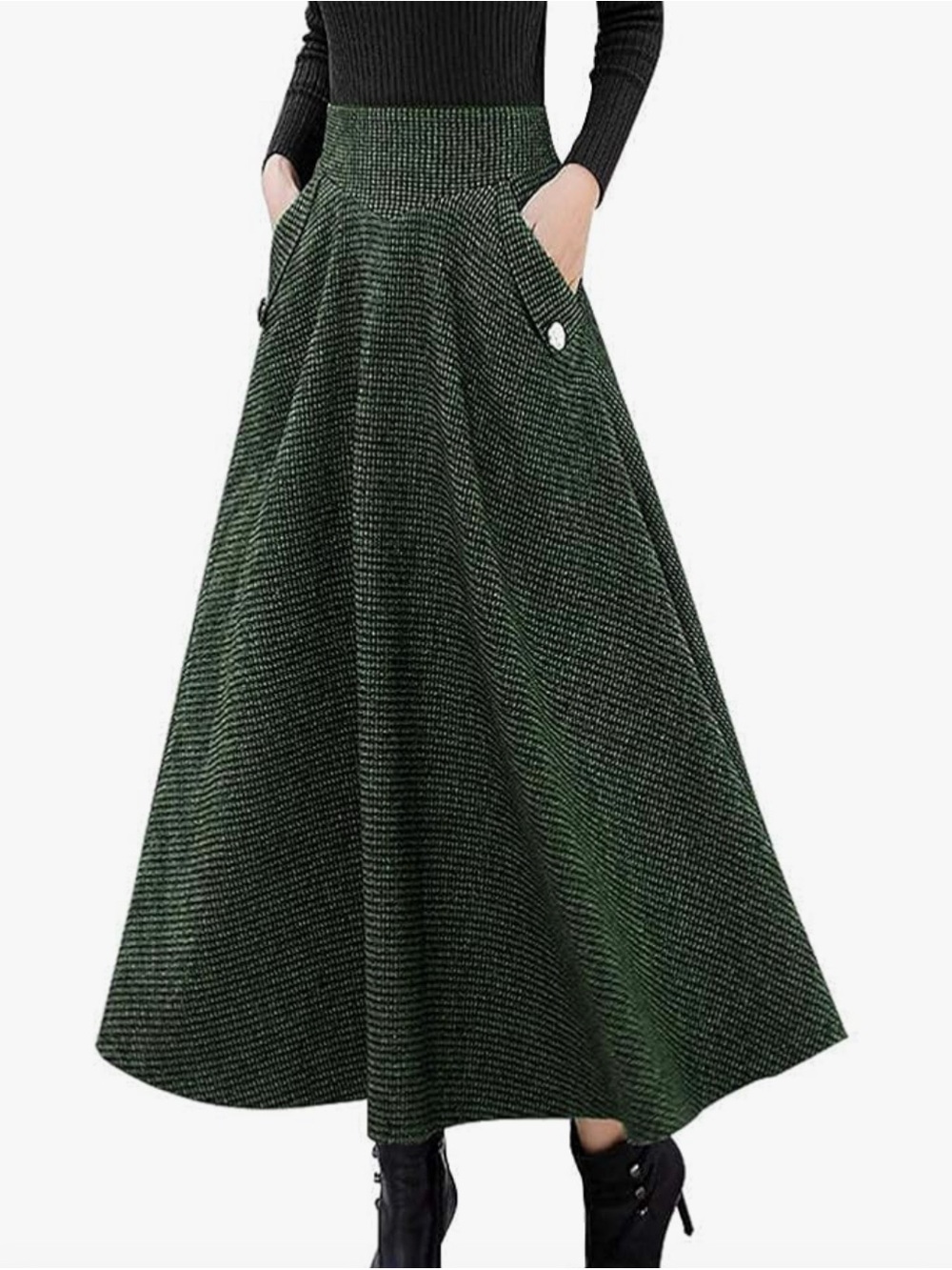 Olive Houndstooth A-Line Midi Skirt - Picture 6 of 6